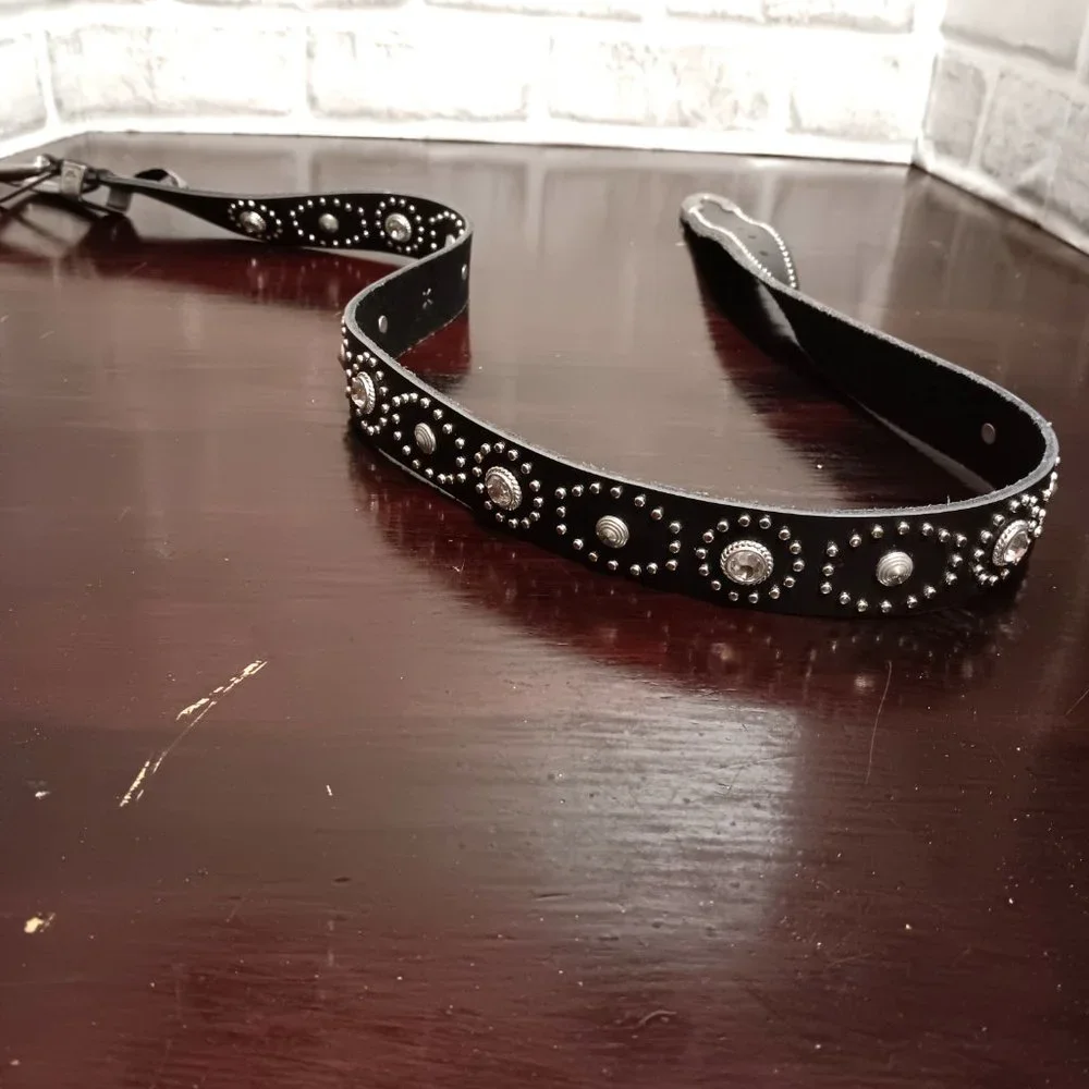 Studded Bejeweled Western Uraban Outfitters Leather strap belt unisex 33.5" - Picture 10 of 10
